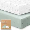 KeaBabies 2-Pack Organic Crib Sheets for Boys, Girls - 52x28 Fitted Crib Mattress Sheet Neutral, Breathable Jersey Cotton Cover for Baby Bed, Toddler Mattress, Soft & Cute Prints (Bunnies)