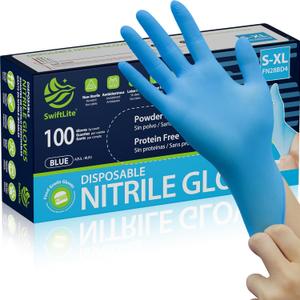 SWIFTLITE Nitrile Gloves, Food Safe Disposable Gloves Latex Free, Blue Rubber Gloves Powder Free for Cooking and Cleaning (Medium)