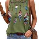 SHEWIN Womens Summer Tops Lightweight Loose Fit Round Neck Sleeveless Tank Top Soft Cute Spring Tops for Women Green X-Large