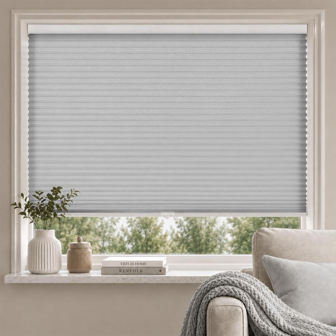 MYshade Cordless Light Filtering Cellular Shades for Indoor Windows, Honeycomb Window Blinds with Daytime Privacy, Easy Lift Shades for Bedroom, Living Room & Home Office, Grey, 30.5" W x 72" H