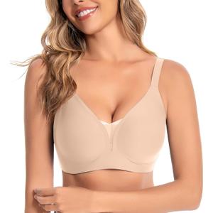 Wireless Bras for Women Supportive Mesh Crossover Bra Seamless Push Up Bralette with Full Support Everyday Bras (Medium, Light Skin)