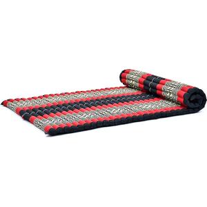 Leewadee Trifold Mattress XL Comfortable Thai Massage Pad, Foldable Relaxation Floor Mattress Filled with Kapok, Perfect to Use as a Sleeping Mat 79 x 39 inches, Red, Black