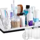 Bathroom Counter Organizer,Toothbrush Holder with 2PCS Qtip Holder Dispenser,Stylish Countertop Bathroom Sink Caddy and Toothpaste Holde,Counter Vanity Organizer for Toiletries and Accessories