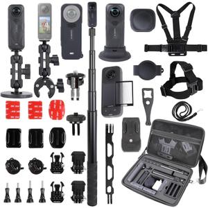PellKing Accessories Kit for insta360 X5,Included Carrying Case with Belt,2 Pcs Metal 1/4" Adapter,Handlebar Clamp,Magnetic Mount,43in Selfie Stick,Chest Strap,Head Strap,Backpack Mount,and Others