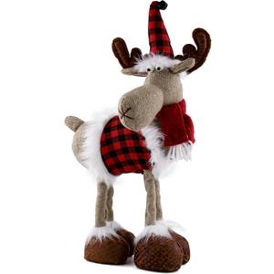 Reindeer Christmas Decoration Christmas Deer Decor - Swedish Santa Elk Figurines Table Decorations Handmade Plush Gnomes Buffalo Plaid for Home Indoor Holiday Decor (Red)
