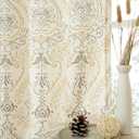 LAMIT French Country Yellow Linen Curtains for Living Room, 84 Inch Length Vintage Damask Floral Printed Curtains Grommet Light Filtering Rustic Cottage Drapes, 2 Panels, Each 52 x 84 Inch