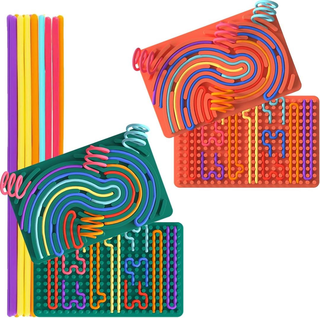 2Packs Sensory Activity Board, Silicone Fidget Toy Sensory Fidget Toys for Kids, Silicone Fidget Toy Sensory Fidget Toys for Kids Stocking Stuffers for Adults (Green+orange)