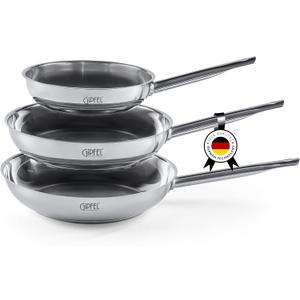 GIPFEL INTERNATIONAL 3 Piece Stainless Steel Frying Pan Set 8, 10, 12 Inch - Tri Ply Stainless Steel Skillet Healthy Cookware - Fry Pans for Induction Gas Electric Ceramic Stove & Oven Safety