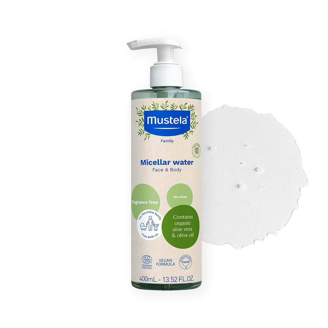 Mustela Certified Organic Micellar Cleansing Water -No-Rinse Natural Water Cleanser w/Olive Oil & Aloe Vera - For Baby, Kid & Adult - Fragrance Free, EWG Verified & Vegan -13.5 oz
