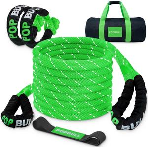 Kinetic Recovery Rope,(1in x 30ft Green) 48,500lbs Snatch Strap, Heavy Duty Stretch Nylon Towing Ropes with 2pcs Soft Shackles for Off road Vehicle, Jeep, SUV, ATV, Tractor Elastic Ropes Kit