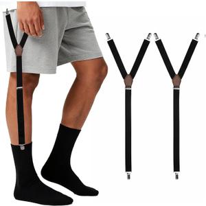Sucrain Shirt Stays for Men,Elastic Adjustable Men Shirt Y-Style Garters with Anti-slip Locking Clamps Keep Shirts Tucked (Black)