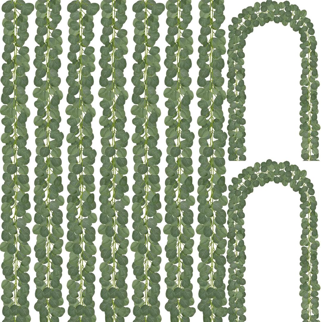 CQURE 24 Pack Eucalyptus Garland, Artificial Greenery Garland Faux Eucalyptus Leaves Table Vines for Wedding Backdrop Fireplace Arch Door Wall Room Decor 168FT