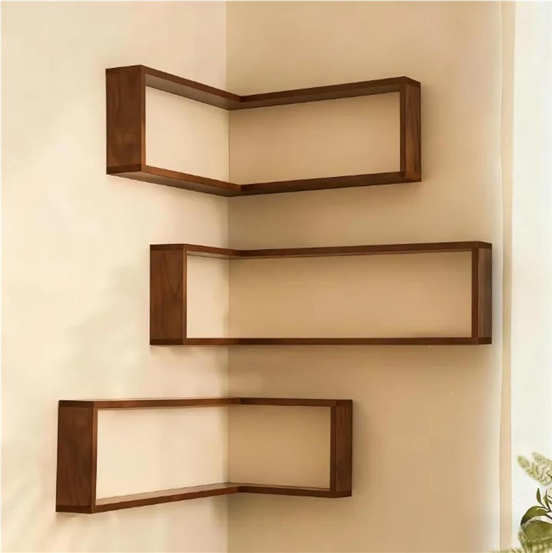 Smart Corner Shelves that Light up Your Space, Set of 3 Corner Floating Storage Shelves,Wooden Wall-Mounted Corner Shelf Display Rack, Space-Saving (Set of 3(LED Light not Included))