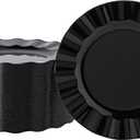72 Pack Black Plastic Plates, 7" Disposable Wave Edge Salad/Dessert Plates Elegant Heavy Duty Plate for Party, Wedding, Thanksgiving, Christmas