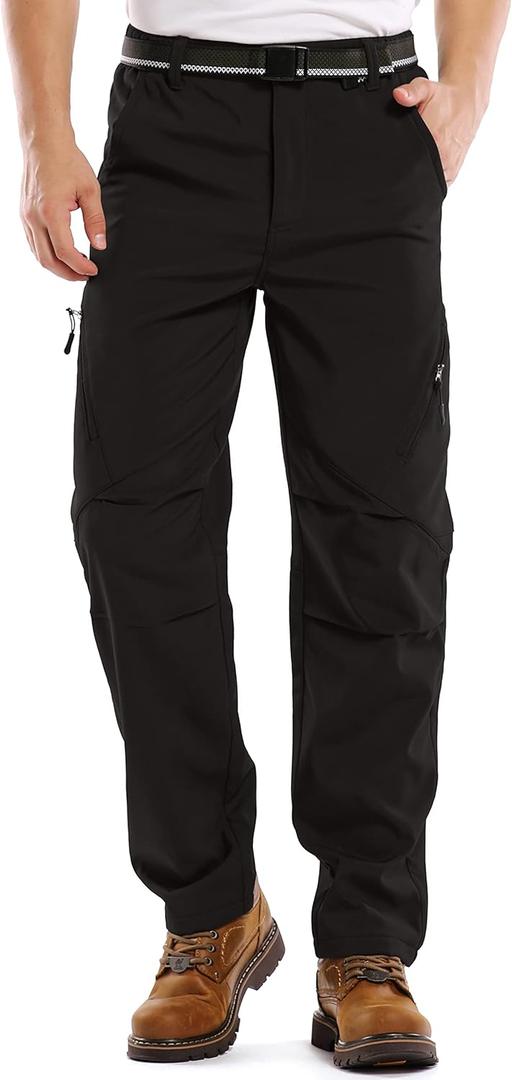 Jessie Kidden Mens Waterproof Hiking Pants, Outdoor Snow Ski Fishing Fleece Lined Insulated Soft Shell Winter Pants (32, Black)