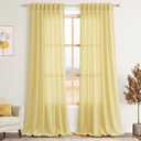 Yellow Linen Curtains 102 Inches Long for Living Room 2 Panel Set Back Tab Rod Pocket Semi Sheer Curtain Light Filtering Burlap Extra Long Drapes Neutral Farmhouse Decor for High Window 52x102
