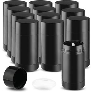 12 Pack 2.5 oz/75ml Plastic Deodorant Container,Empty Round Twist-Up Bottom Filling Stick Tube for Deodorant,Solid Lotion Bar,Body Balm,Soap Stick,Sunscreen-UPSIDE DOWN FILLING (Black)