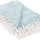 DII 100% Cotton Basket Weave Throw for Indoor/Outdoor Use Camping Bbq's Beaches Everyday Blanket, 50 x 60, Woven Stripe (Aqua)