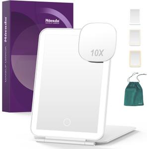 LED Foldable Travel Makeup Mirror - 5x7 inches 3 Colors Light Modes USB Rechargeable Touch Screen, Portable Tabletop Cosmetic Mirror for Travel, Cosmetic, Office (White) (A-white)
