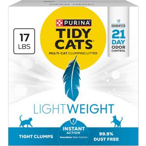 Purina Tidy Cats LightWeightInstant Action, Odor control, Multi-Cat, Clumping, 99.9 Percent Dust Free Cat Litter - 17 lb. Box
