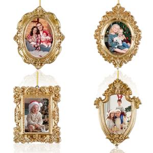 4 Pcs Mini Picture Frames Small Vintage Gold Photo Frames Antique Oval and Rectangle Photo Frame Set for Christmas Wall Tree Home Wedding Gallery Arts Display Decor Antique Style Hanging Ornaments