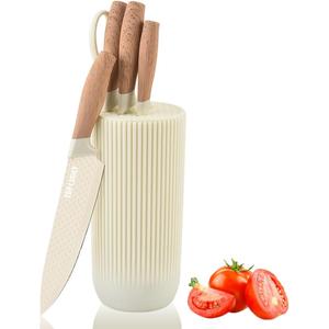 Knife Set, Wiztoynia 6-Piece Beige Kitchen Knife Set for Home, Anti-Rust Non-stick Stainless Steel Sharp Chef Knife Set with Universal Knife Block for Kitchen, Ergonomical Design (Beige)