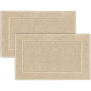 Tens Towels Pack of 2 Bath Mats 100% Cotton, 20 x 32 Inches, Super Absorbent, Hotel Quality Premium Floor Towels, Luxurious, Soft & Quick Dry, Not a Bathroom Rug, Beige