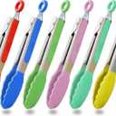 Small Tongs Set 7-Inch Mini Tongs with Silicone Tips, Set of 6 (Red Blue Green Pink Mint Yellow)