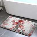 Rustic Farmhouse Bath Rug, Farm Red Grey Daisy Floral Flowers and Butterfly on Country Wooden Bath Mat, Gray White Kitchen Rug Floor Mat Soft Non Slip Runner Carpet Indoor Doormat 17X29IN