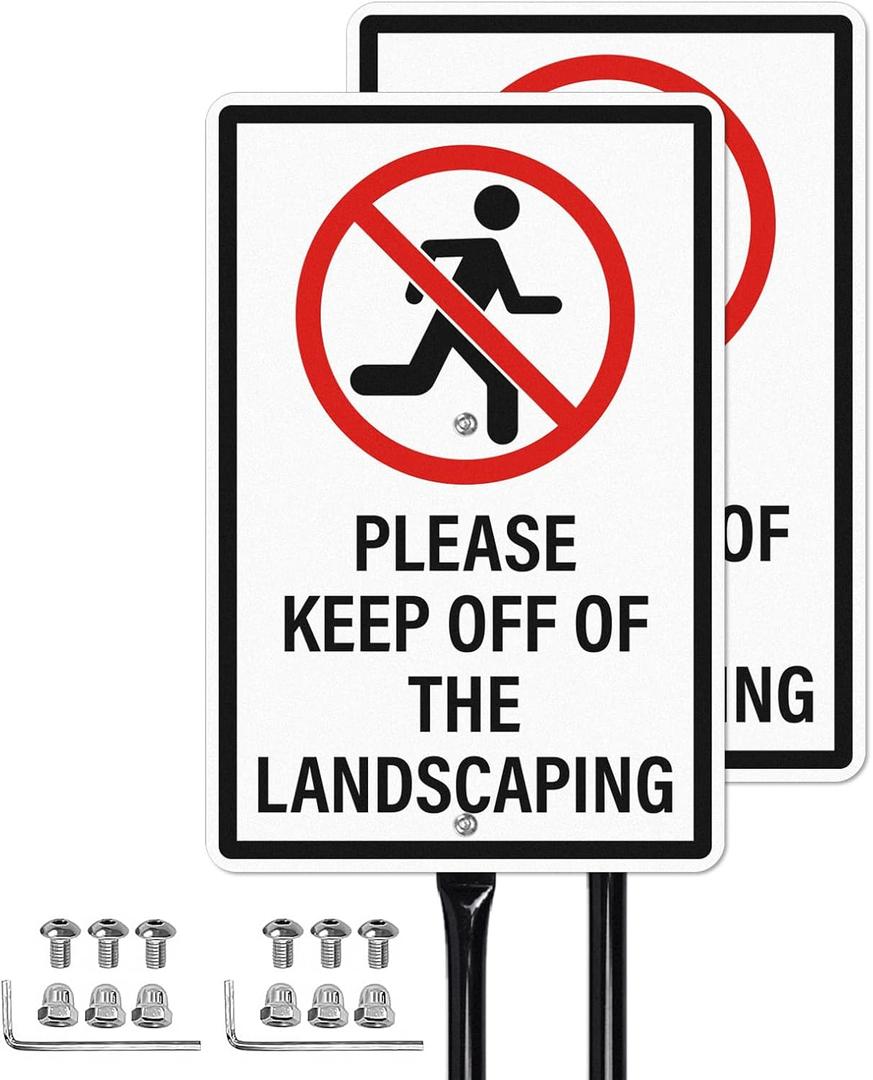 Please Keep Off Of The Landscaping Sign with Stakes 2 Pack Rust Free Aluminum Signage 12  8 Inches Keep Off Landscaping Signs for Yard Lawn Garden Outdoor