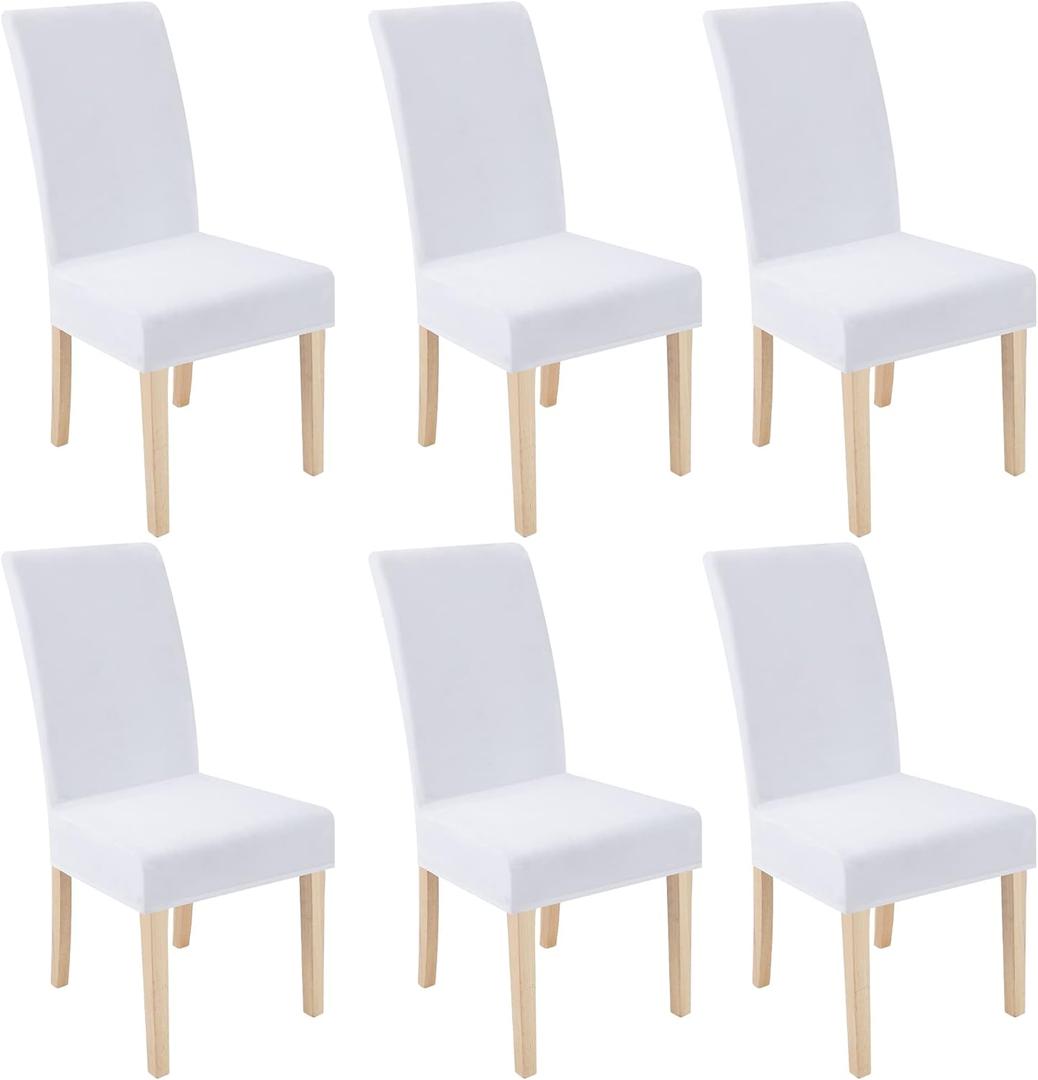 Smiry Velvet Stretch Dining Room Chair Covers Set of 6, Soft Removable Washable Chair Slipcovers Kitchen Parsons Chair Protector, Raw White