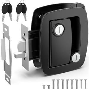 BEBOBLY RV Door Lock Replacement, Aluminum Alloy Upgraded Lighter RV Door Latch with Paddle Deadbolt & 4 Keys, 100% Metal Camper Door Locks, RV Entry Door Lock for Travel Trailers Cargo Hauler, Black