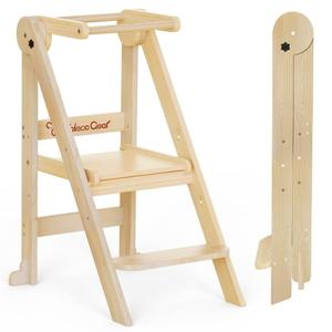 G TALECO GEAR Foldable Toddler Tower, Wooden Step Stool for Bathroom, Toddler Kitchen Stool Helper, 3 Adjustable Heights, Nature
