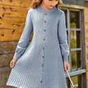 GRACE KARIN Girls Fall Sweater Dresses, Girl Long Sleeve Winter Dress, Kids Knit Casual Formal Dresses Size 6-14 (Blue)