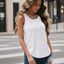 Womens Tank Tops 2 Pack Summer 2025 Basic T-Shirts Crew Neck Loose Fit Cami Shirts Sleeveless Outfits (Pink, L)