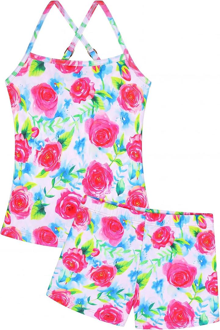 Girls Swimsuit Sleeveless Bathing Suits Back Cutout Summer Swimwear with Removable Chest pad 6-14 Years