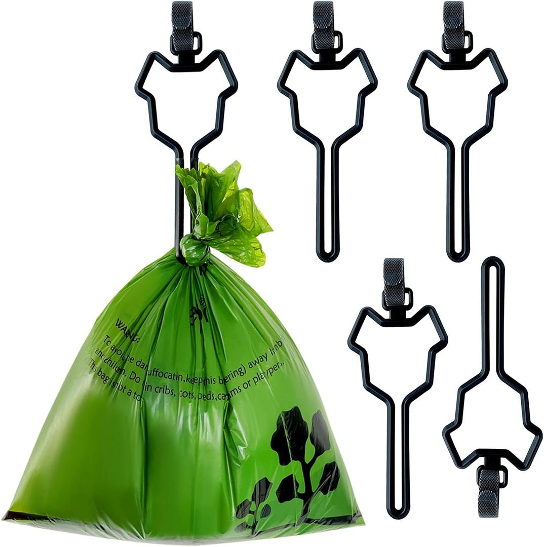 5 PCS Dog Poop Bag Holder,Dog Waste Bag Holder Poop Bag Holder for Leash,Attachment for Garbage Bag Dispenser, Hands Free Garbage Bag Holder,dog walking Accesories(Black) (Black)