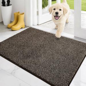PURRUGS Dirt Trapping Door Mat 24" x 35.5", Non-Slip Machine Washable Entry Rug, Entrance Mat, Indoor Front Door Mat, Super Absorbent Entryway Rug for Muddy Shoes & Paws, Heathered Brown