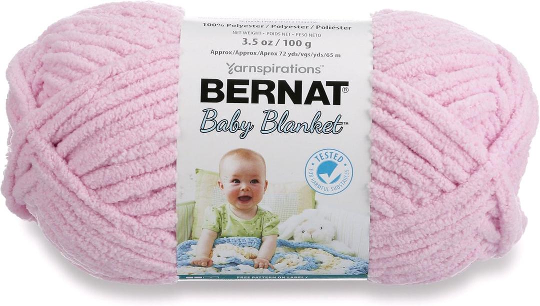 Bernat Baby Blanket Yarn, 3.5 oz, Gauge 6 Super Bulky, Baby Pink - Pack of 2