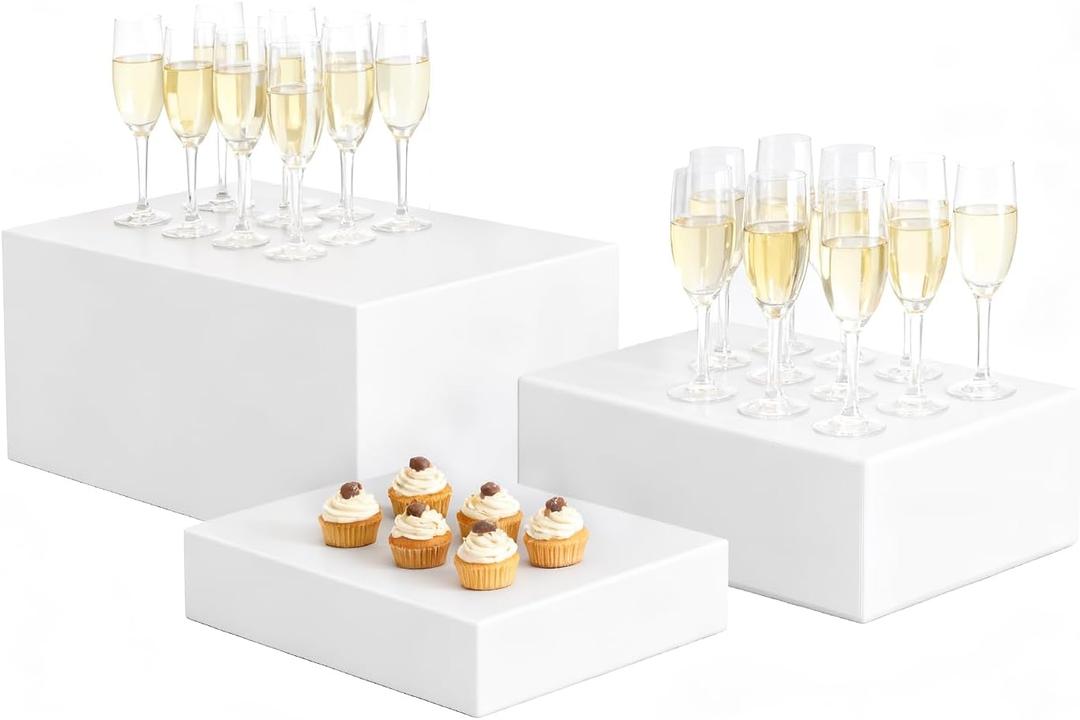 3Pcs White Buffet Risers 10" 12" 14" Acrylic Food Risers Display Stands Catering Supplies Buffet Display with Hollow Bottom