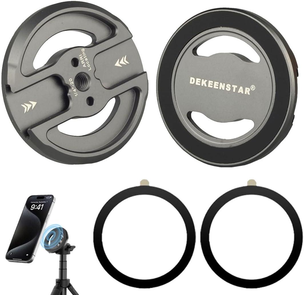 Magnetic Phone Tripod Mount Adapter with 1/4" Screw Holes and Cold Shoe Compatible with Magsafe iPhone 16/15/14/13/12 Pro Max for Magsafe Case/Cover, Tripod, Selfie Stick, Ballheads