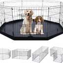 Folding Dog Playpen Indoor with Door Dog Playpen Metal Small Animal Kennels,8 Panels 24 "W x 24 "H for Indoor/Outdoor Small Medium Pet Yard with Bottom Pad