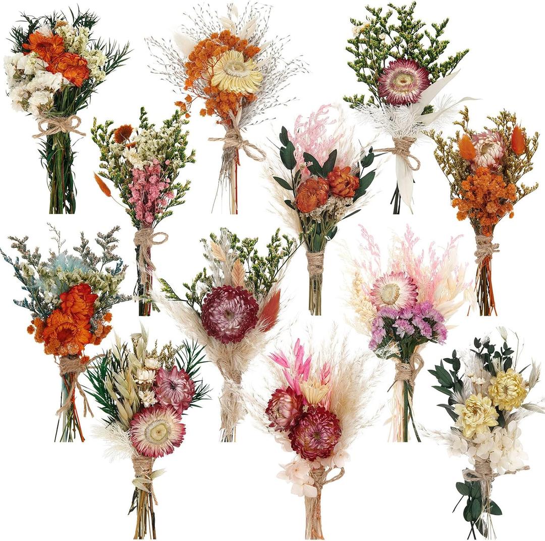 Layhit 12 Pack Boho Dried Flower Bouquet Mini Wedding Handmade Dry Flowers Decor for Vase Crafts DIY Photo Boutonniere for Men Floral Plant for Bridesmaid Gift Birthday Decor(African Daisy)