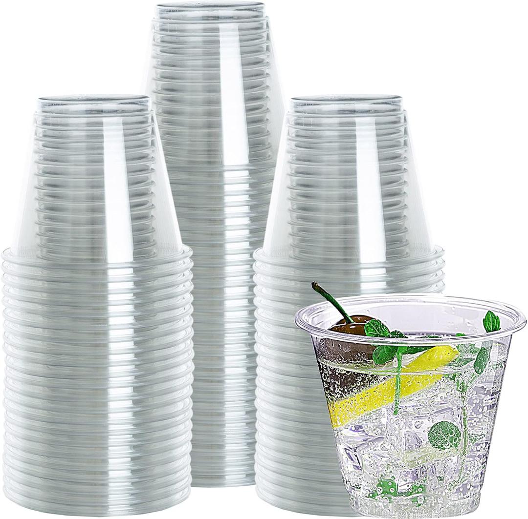 9 Oz Clear Plastic Cups Disposable Cups 9 Oz Plastic Cups, Crystal Clear PET Plastic Wine Glasses, Plastic Party Cups for Cold Drink Juice Water Cocktail Whisky Iced Coffee Tea, Clear Cup 9oz 50 Count