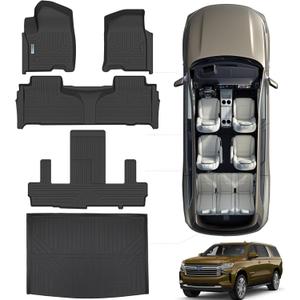 SANBAN-AXE Floor Mats for 2021-2024 2025 Chevrolet Suburban 7 Seats (2nd Row Bucket Seats)not fit 8 Seats/ GMC Yukon XL(Only XL) & Trunk mat TPE Floor Liners & Cargo Liner for Chevy