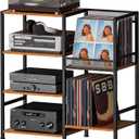 Record Player Stand Table with Vinyl Record Storage Holder-Up to 200+ Albums, Small Media Cabinet Console Table Stereo Stand Tower, Audio Video Shelving/Turntable Stand Shelf for Entertainment Center