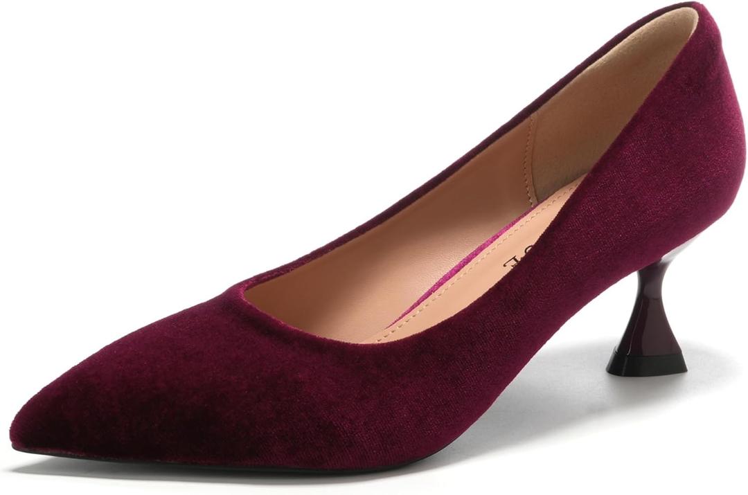 EBYNUE Women's Kitten Pumps Dress Shoes (9.5, Wine/Velvet)