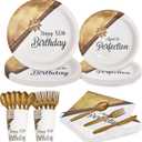 BIMASO 50th Birthday White & Gold Plate Set - 20 Sets - 50th Birthday Plates - Happy 50th Birthday Decorations