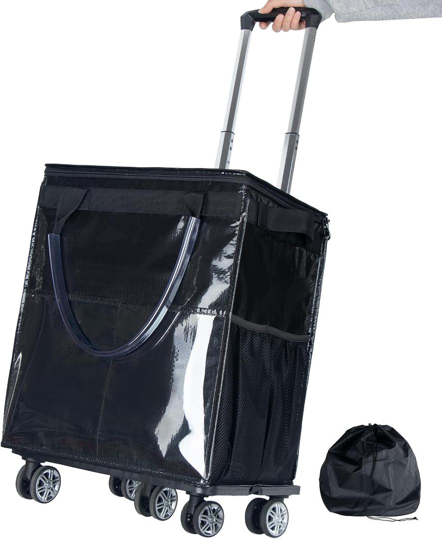 Reusable Grocery Bags on Wheels, Rolling Tote Bag, Black