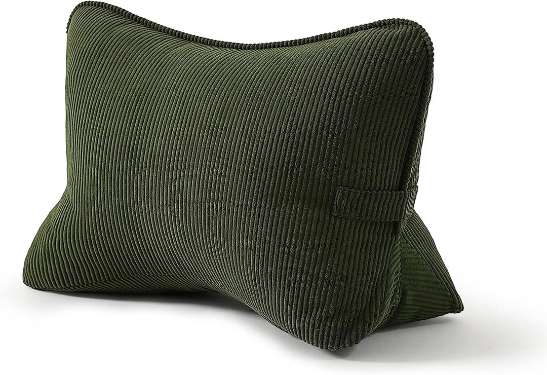 Pat. Pend. Corduroy Ergonomic Lumbar Support Pillow for Sitting Support, Triangle Back Cushion for Sofa, Armchair & Bed, Washable Cover, Avocado Green